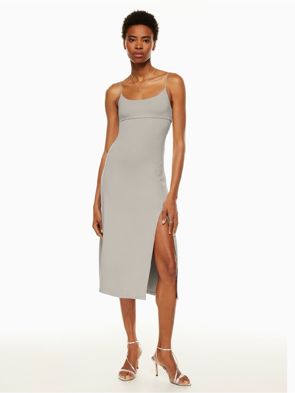 ARITZIA Wilfred Dreamweaver Summer Spaghetti Strap Midi Dress in Light grey Body
